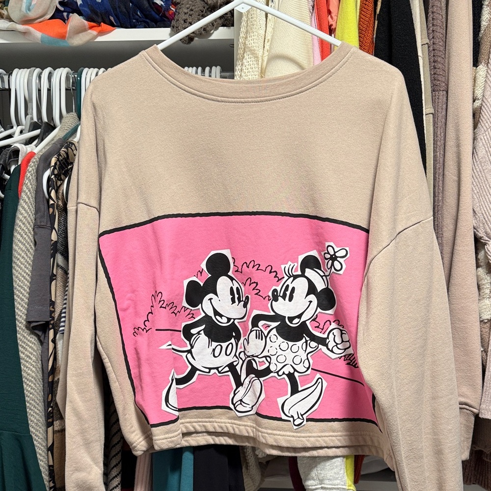 EUC Disney Mickey & Minnie Mouse Tan Sweatshirt